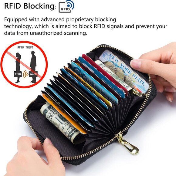 RFID Block Wallet Genuine Leather Keychain Card Organizer for Women Men - Picture 2 of 9